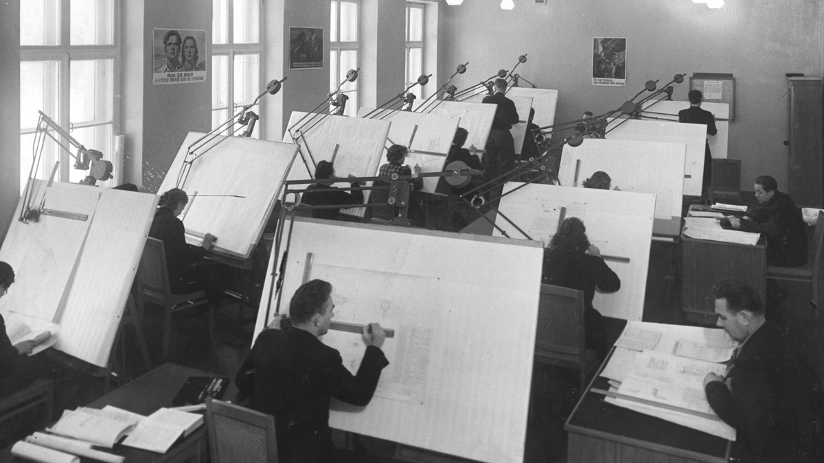 The VNIIFTRI Drawing office. 1956.